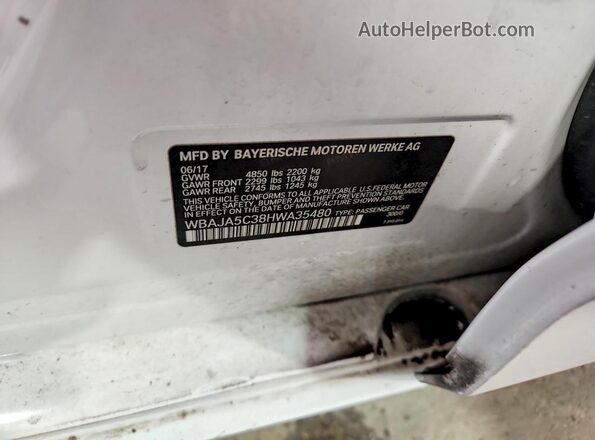 WBAJA5C38HWA35480 2017 BMW 5 SERIES White VIN კოდის სტიკერის ხედი