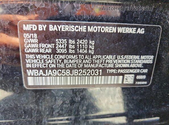 WBAJA9C58JB252031 2018 BMW 5 SERIES Black Vista de la etiqueta del VIN