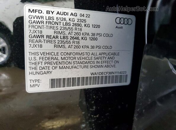 WA1DECF38N1114023 2022 AUDI Q3 Black 