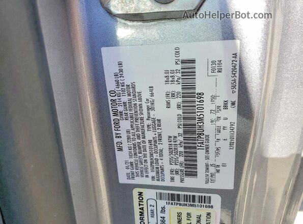1FATP8UH3M5101698 2021 FORD MUSTANG Silver Vista de la etiqueta del VIN