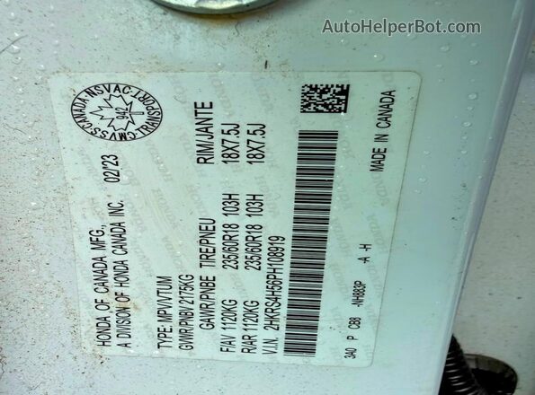 2HKRS4H56PH108919 2023 HONDA CR-V White Widok wnętrza z tyłu