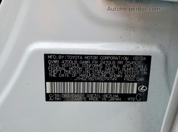 JTHGZ1B21R5079749 2024 LEXUS IS Белый Вид наклейки с VIN-кодом
