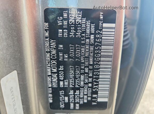 5XYZT3LB2GG357682 2016 HYUNDAI SANTA Beige Widok wnętrza 360 stopni