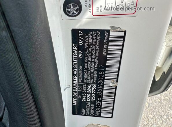 WDDZF6EB6JA302817 2018 MERCEDES-BENZ E White Widok wnętrza z tyłu