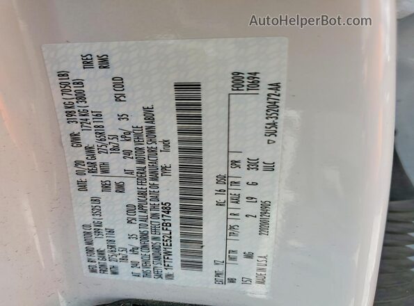 1FTFW1E52LFB17485 2020 FORD F150 White Вид наклейки з VIN-кодом