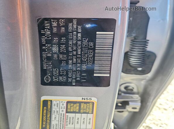 KMHLL4DG2TU115842 2026 HYUNDAI ELANTRA Silver Widok naklejki z numerem VIN