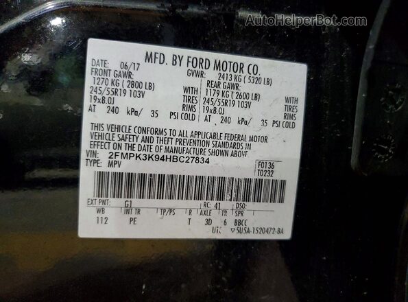 2FMPK3K94HBC27834 2017 FORD EDGE Black Панорамний вид салону 360°