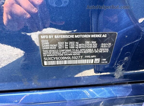 5UXCY6C08N9L59277 2022 BMW X6 Black Rear interior view