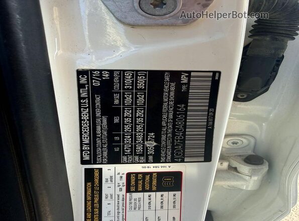 4JGDA7FB4GA806164 2016 MERCEDES-BENZ GLE-CLASS Белый Вид задней части салона