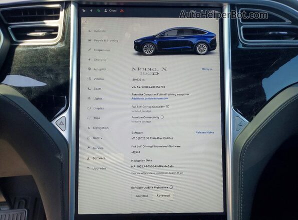 5YJXCBE24HF054703 2017 TESLA MODEL Blue Հետևի նստատեղերի տեսք