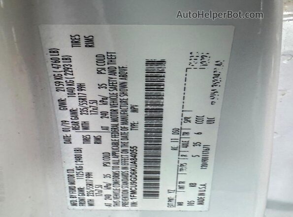 1FMCU9GD6KUA84055 2019 FORD ESCAPE White Rear interior view