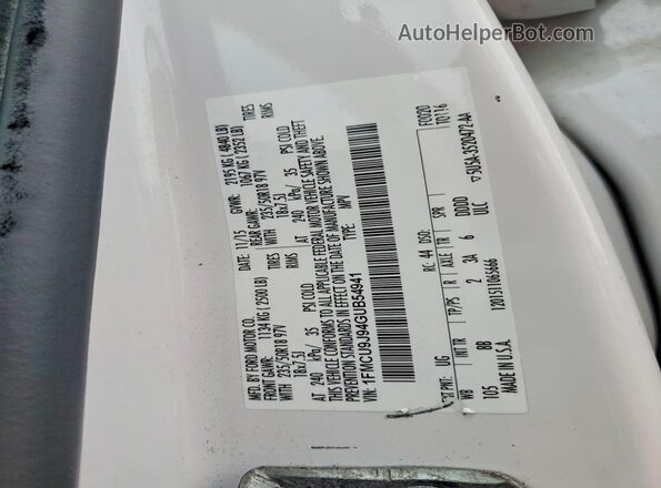 1FMCU9J94GUB54941 2016 FORD ESCAPE Белый Панорамный вид салона 360°