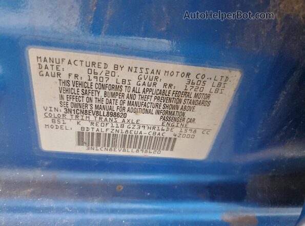 3N1CN8EV8LL898620 2020 NISSAN VERSA Blue Vista de la etiqueta del VIN