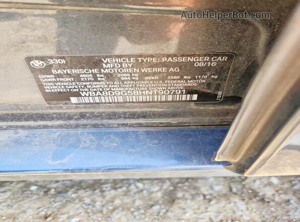WBA8D9G58HNT90791 2017 BMW 3 SERIES Gray Vista interior de 360 grados
