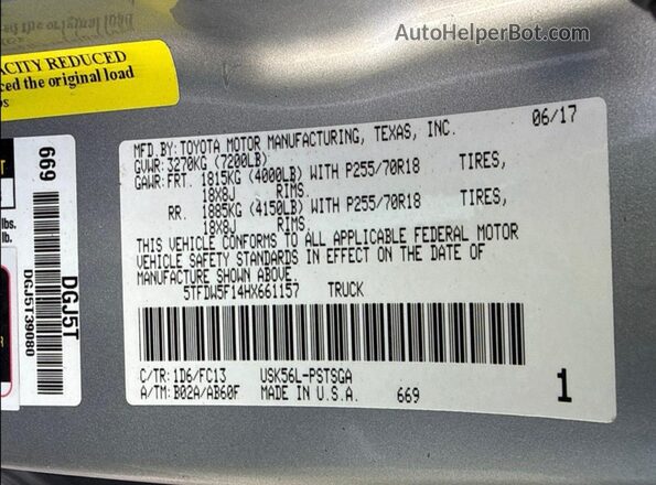 5TFDW5F14HX661157 2017 TOYOTA TUNDRA Silver Вид задньої частини салону
