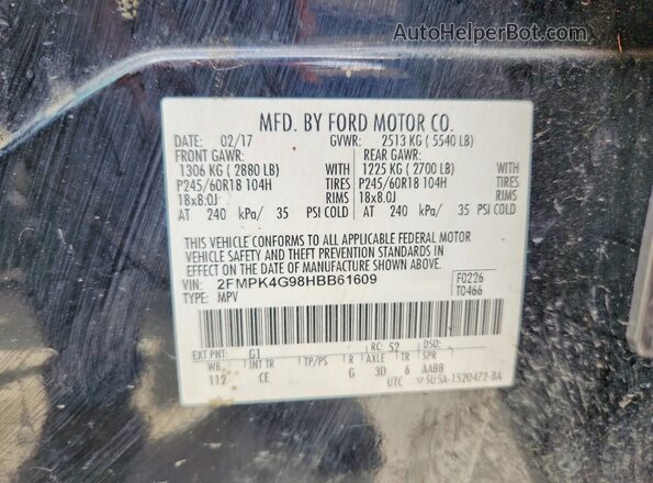 2FMPK4G98HBB61609 2017 FORD EDGE Black Панорамний вид салону 360°