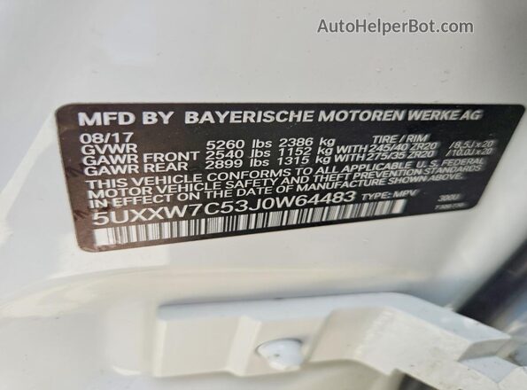 5UXXW7C53J0W64483 2018 BMW X4 White Սալոնի 360 աստիճան տեսք