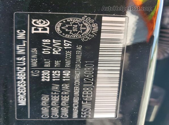 55SWF6EB8JU260301 2018 MERCEDES-BENZ C Black VIN sticker view