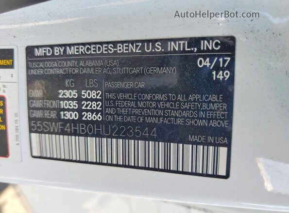 55SWF4HB0HU223544 2017 MERCEDES-BENZ C White Вид підкапотного простору