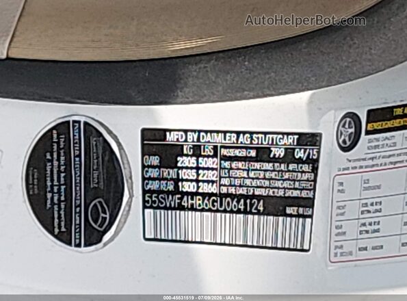 55SWF4HB6GU064124 2016 MERCEDES-BENZ C 350E Белый Вид подкапотного пространства