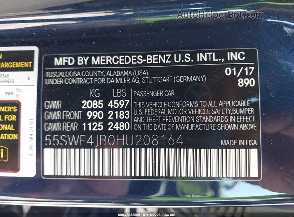 55SWF4JB0HU208164 2017 MERCEDES-BENZ C-CLASS Navy Engine compartment view