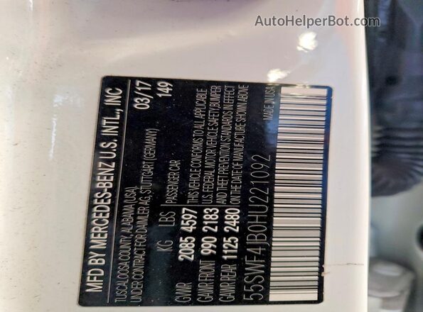 55SWF4JB0HU221092 2017 MERCEDES-BENZ C White Engine compartment view