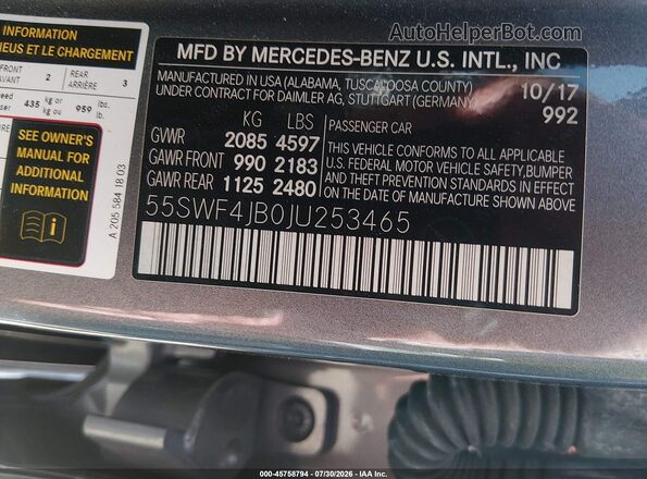 55SWF4JB0JU253465 2018 MERCEDES-BENZ C-CLASS Gray Vista del compartimento del motor