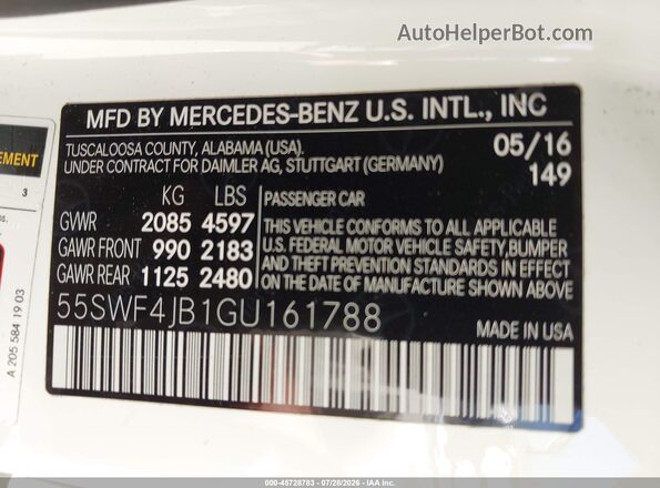 55SWF4JB1GU161788 2016 MERCEDES-BENZ C-CLASS White Vista del compartimento del motor