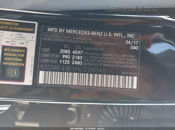55SWF4JB1HU224048 2017 MERCEDES-BENZ C-CLASS Black ძრავის განყოფილების ხედი