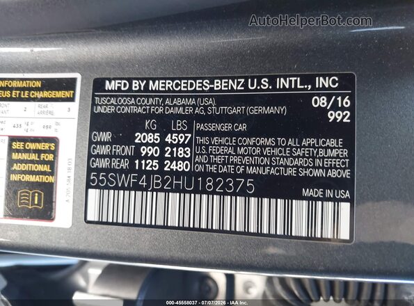 55SWF4JB2HU182375 2017 MERCEDES-BENZ C-CLASS Gray Engine compartment view