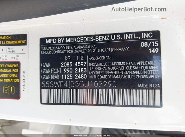 55SWF4JB3GU102290 2016 MERCEDES-BENZ C-CLASS White Vista del compartimento del motor