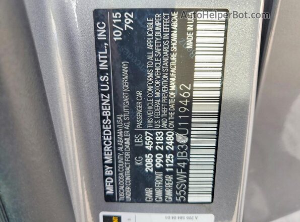 55SWF4JB3GU119462 2016 MERCEDES-BENZ C Gray Շարժիչի բաժամունքի տեսք