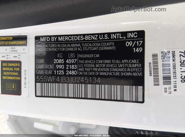 55SWF4JB3JU245134 2018 MERCEDES-BENZ C-CLASS White Вид підкапотного простору