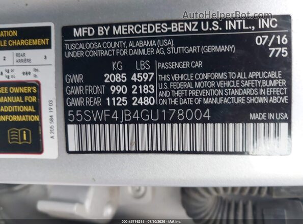 55SWF4JB4GU178004 2016 MERCEDES-BENZ C-CLASS Silver Շարժիչի բաժամունքի տեսք