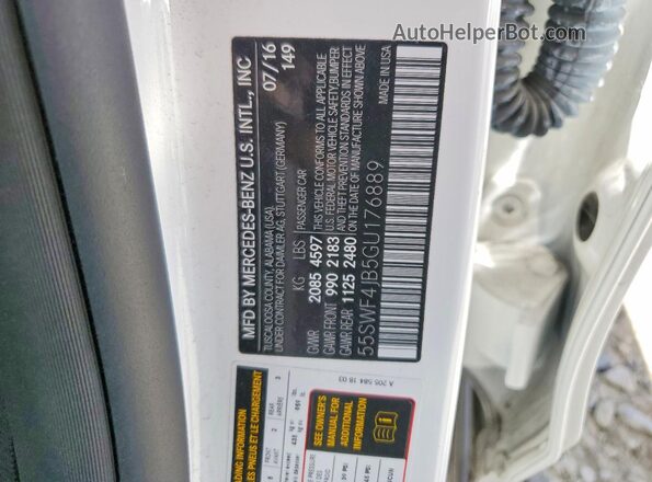55SWF4JB5GU176889 2016 MERCEDES-BENZ C White Widok naklejki z numerem VIN