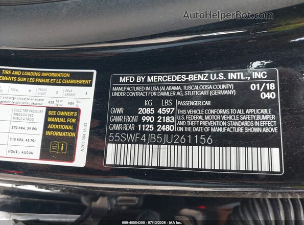 55SWF4JB5JU261156 2018 MERCEDES-BENZ C-CLASS Black ძრავის განყოფილების ხედი