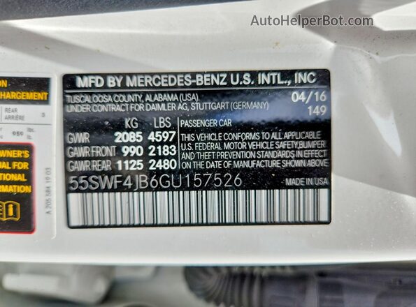 55SWF4JB6GU157526 2016 MERCEDES-BENZ C White Engine compartment view