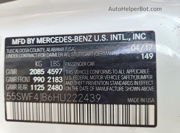 55SWF4JB6HU222439 2017 MERCEDES-BENZ C Белый Вид подкапотного пространства