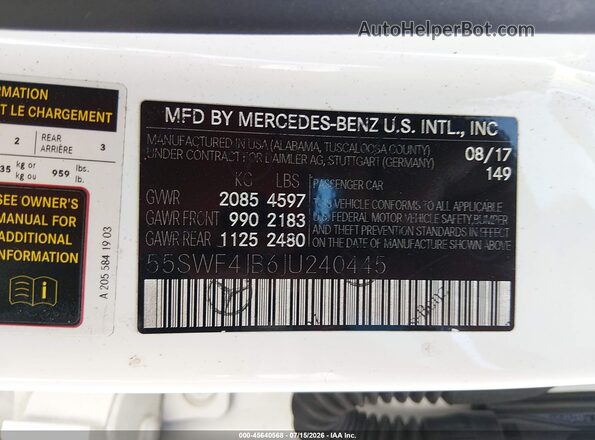 55SWF4JB6JU240445 2018 MERCEDES-BENZ C-CLASS White Շարժիչի բաժամունքի տեսք