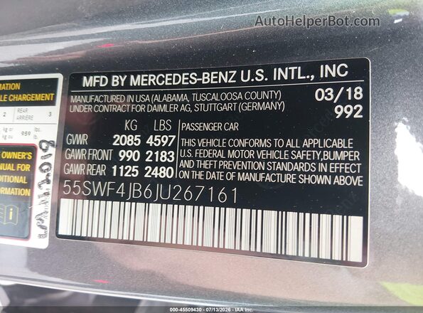 55SWF4JB6JU267161 2018 MERCEDES-BENZ C-CLASS Gray Widok komory silnika