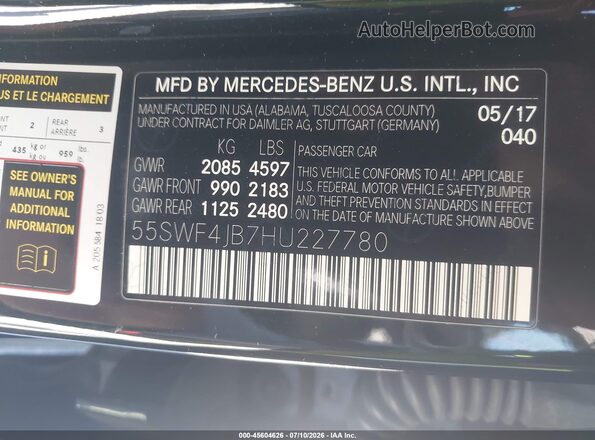 55SWF4JB7HU227780 2017 MERCEDES-BENZ C-CLASS Black Շարժիչի բաժամունքի տեսք