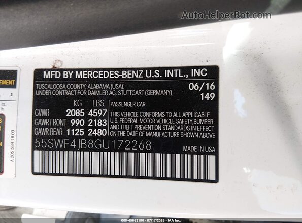 55SWF4JB8GU172268 2016 MERCEDES-BENZ C-CLASS Белый Вид подкапотного пространства