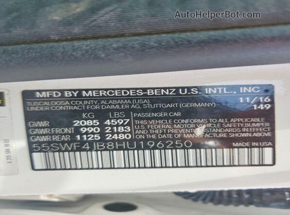 55SWF4JB8HU196250 2017 MERCEDES-BENZ C White Вид підкапотного простору