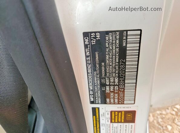 55SWF4JB8HU202872 2017 MERCEDES-BENZ C White Widok naklejki z numerem VIN
