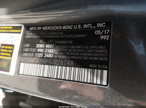 55SWF4JB8HU226248 2017 MERCEDES-BENZ C-CLASS Серый Вид подкапотного пространства