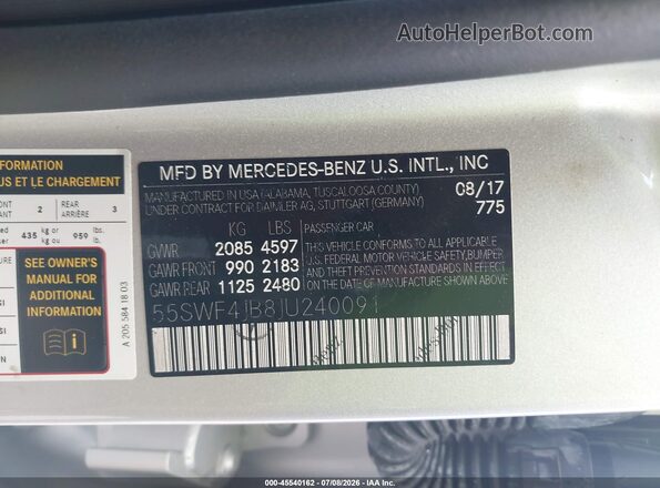 55SWF4JB8JU240091 2018 MERCEDES-BENZ C-CLASS Silver Widok komory silnika
