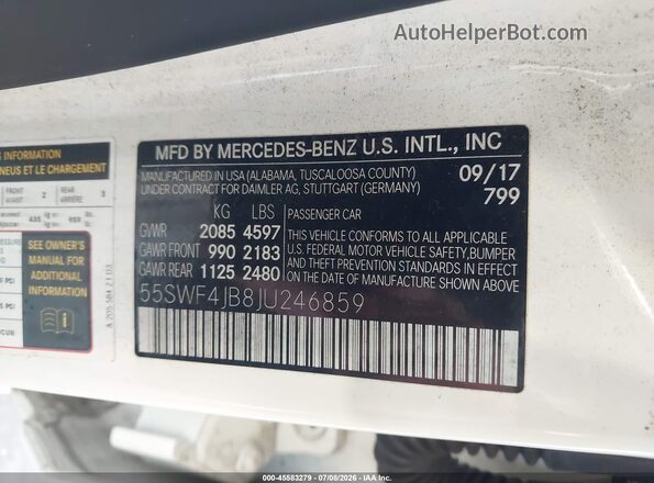 55SWF4JB8JU246859 2018 MERCEDES-BENZ C-CLASS White Widok komory silnika
