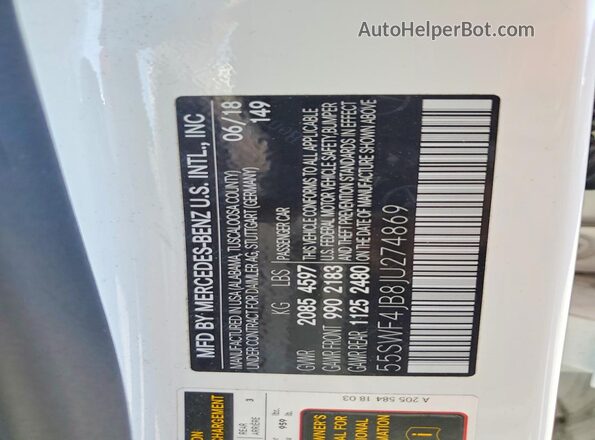 55SWF4JB8JU274869 2018 MERCEDES-BENZ C White Շարժիչի բաժամունքի տեսք