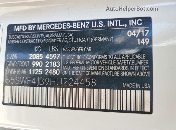 55SWF4JB9HU224458 2017 MERCEDES-BENZ C White Vista del compartimento del motor