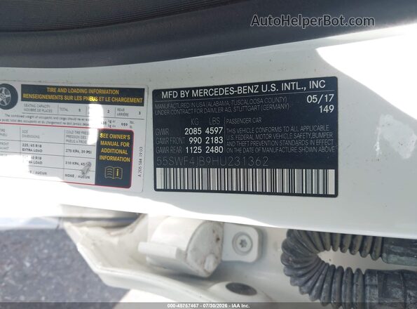 55SWF4JB9HU231362 2017 MERCEDES-BENZ C-CLASS White Engine compartment view